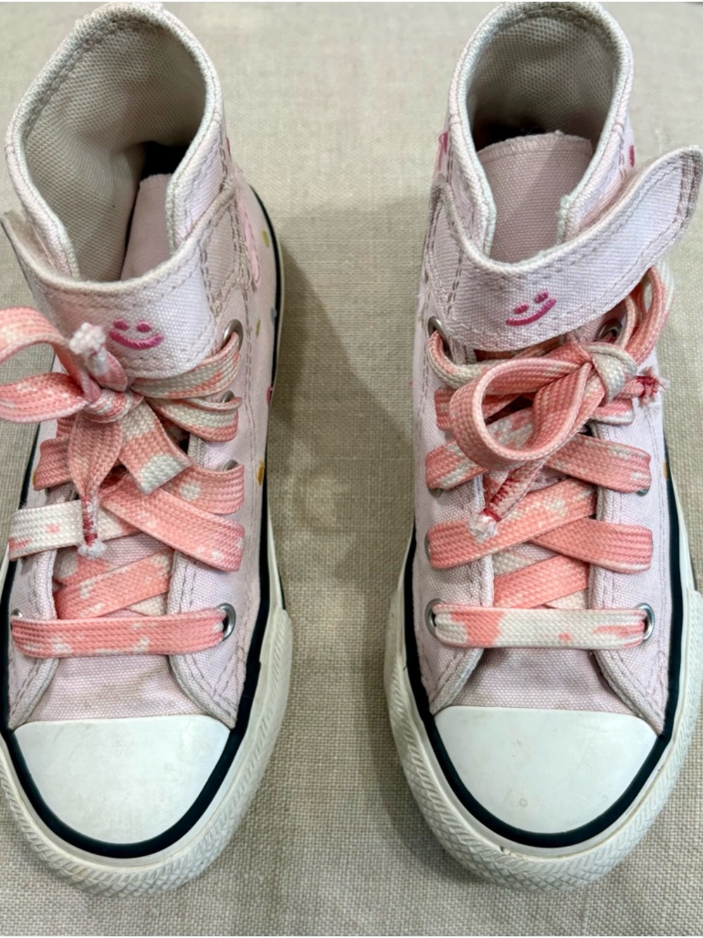 Converse Girls Size 11 - Pink & Polka Dots High-Top Canvas Sneakers
